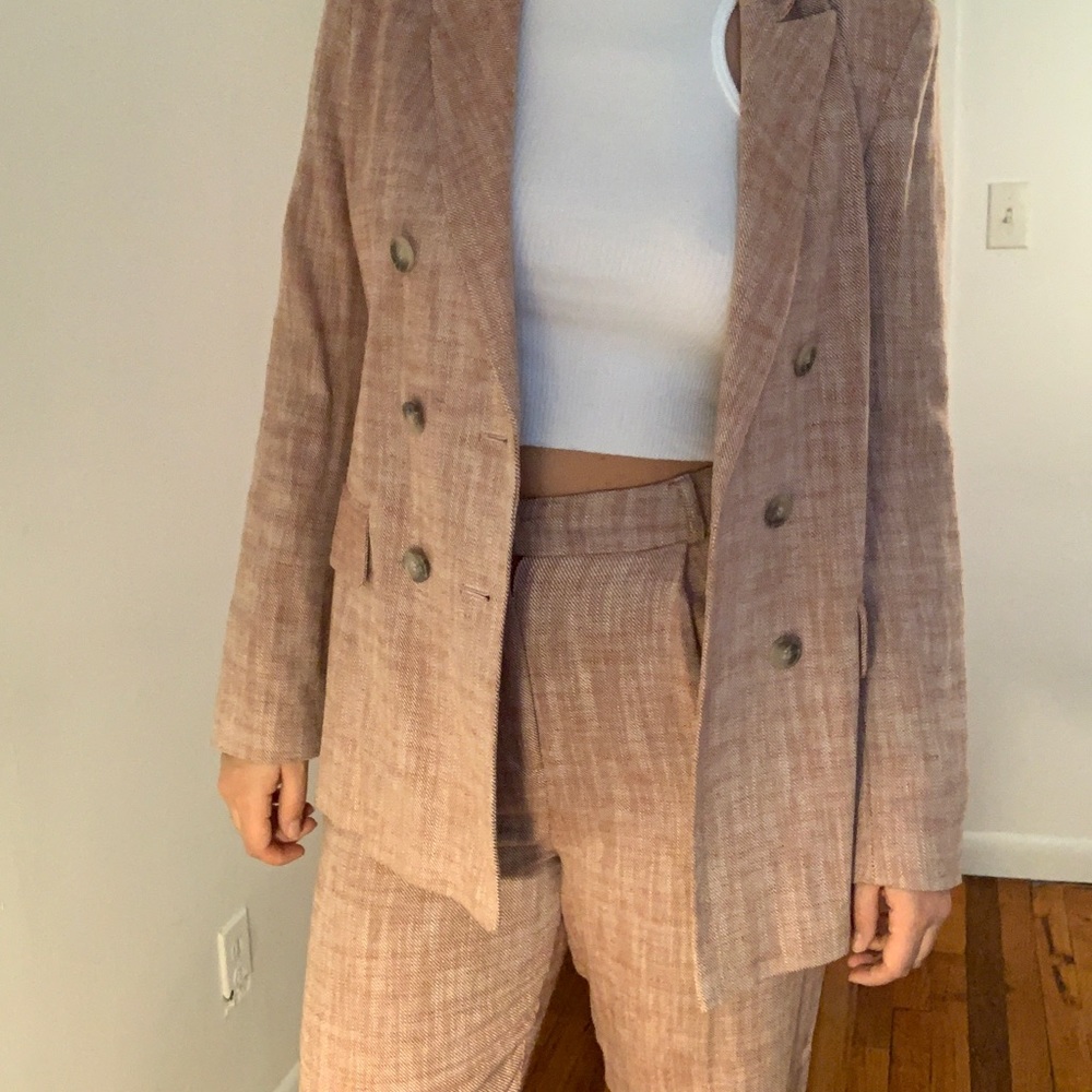 Pink linen suit